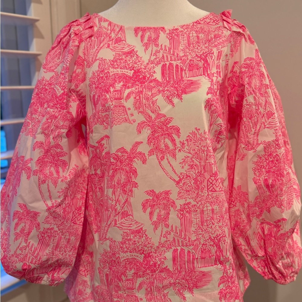 Lilly Pulitzer Vibrant Pink Palm Blouse